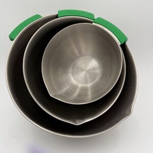 BrightSpring Stainless Steel Mixing Bowl Set 3pc Green Silicone Handle
